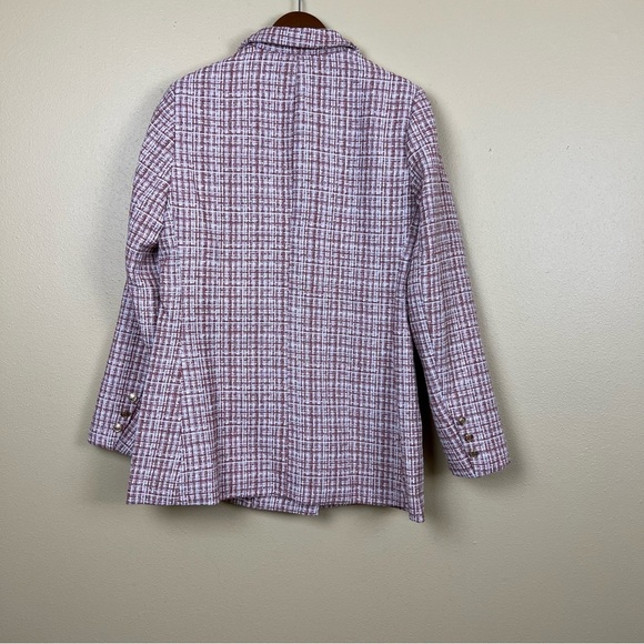 Blazer Plaid Double Breasted Tweed Gold Buttons Red Large - Picture 3 of 7